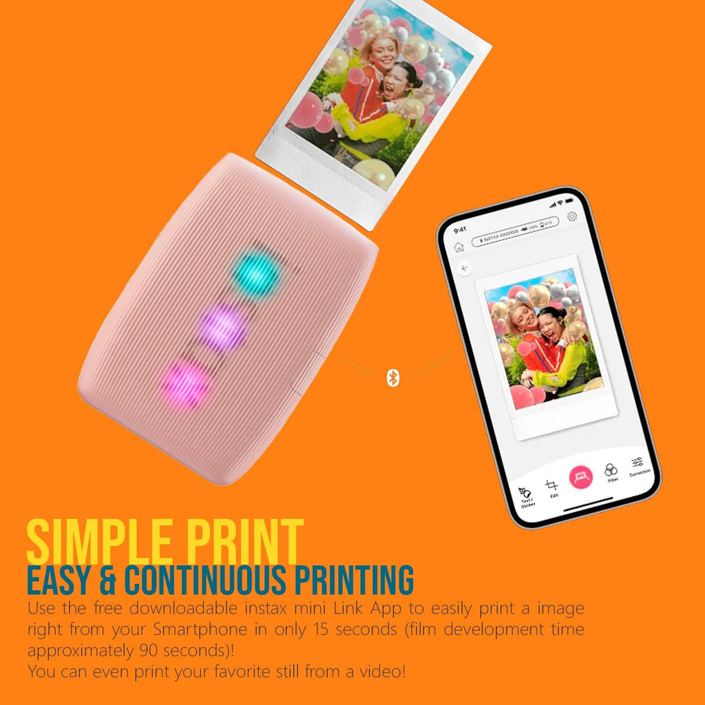 Fujifilm Instax Mini Link 3 Compact Smartphone Printer with Instax AiR Studio App (Rose Pink) Bundle with Focus Camera Polaroid Film Kit and Fujifilm Instax Mini Twin Film Pack (3 Items)
