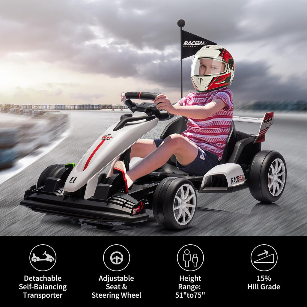 24V Electric Ride Car, Drift Kart for Kids with Adjustable Seat & 8.5MPH Speed, EVA Silent Wheels, Parent-Safety Certified Ride-on Toy