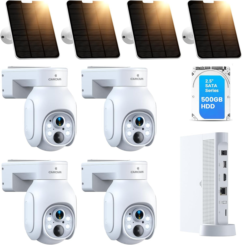 Solar Security Cameras Wireless Outdoor,2K Solar Cameras for Home Security, Wireless Security Camera System with 360° Pan & Tilt, Color Night Vision, 500GB HDD NVR, No Subscription, 2.4G & 5G WiFi