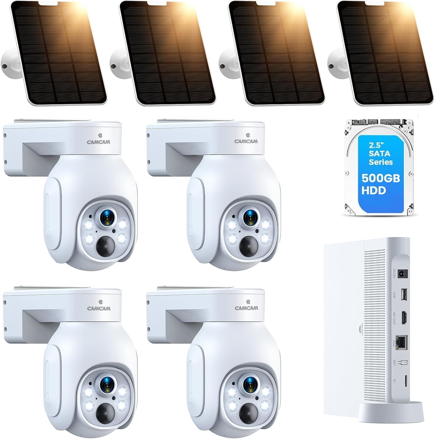 Solar Security Cameras Wireless Outdoor,2K Solar Cameras for Home Security, Wireless Security Camera System with 360° Pan & Tilt, Color Night Vision, 500GB HDD NVR, No Subscription, 2.4G & 5G WiFi