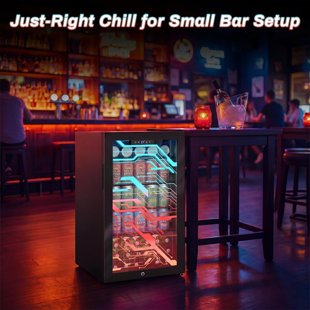 Velivi Gaming Light Up Glass Door Beverage Refrigertor, 3.2 Cu Ft Gaming Mini Fridge with Led RGB Lights Lockable Mini Fridge For Soda Beer, Drink Cooler Cyberpunk Gaming Rooms Bar Home Party