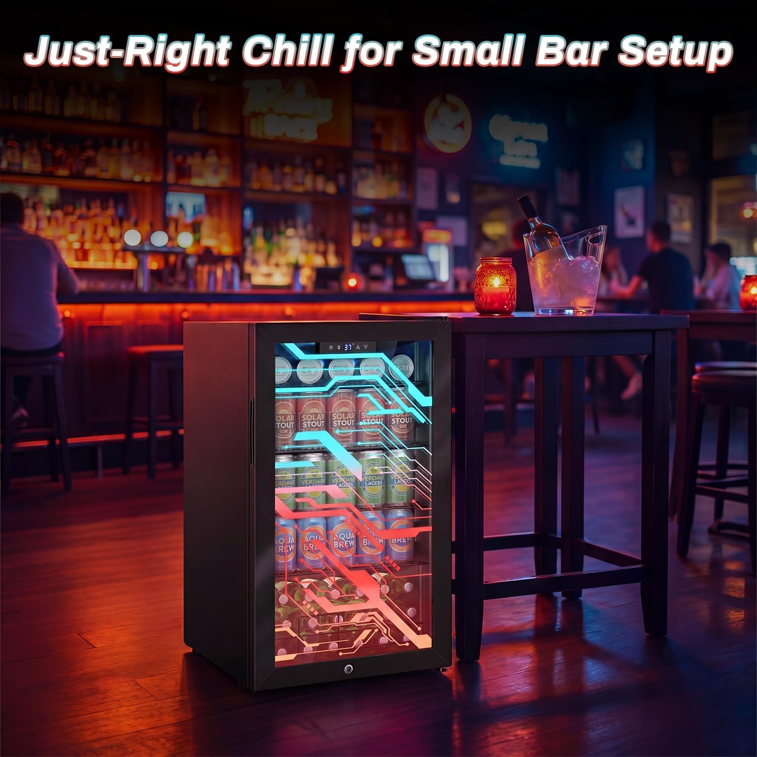 Velivi Gaming Light Up Glass Door Beverage Refrigertor, 3.2 Cu Ft Gaming Mini Fridge with Led RGB Lights Lockable Mini Fridge For Soda Beer, Drink Cooler Cyberpunk Gaming Rooms Bar Home Party