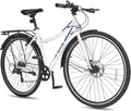 VEVOR Hybrid Bike, Lightweight Aluminum Frame Bike, 700c Wheel Men Women Hybrid Bicycle, Step-Over/Step-Through Adult Urban City Commuter Bikes, with 7/24 Speed, Alloy Adjustable Stem and Seat