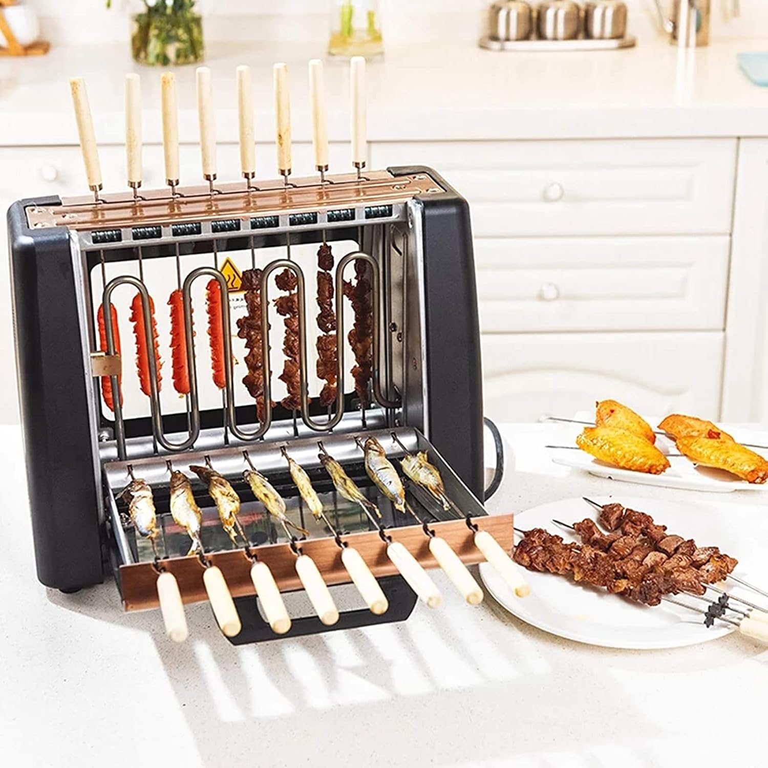 Smokeless BBQ Grill with 360° Rotating Lamb Skewers, Indoor Portable Vertical Grill, 2-Stage Temperature Control for Perfect Barbecue Cooking