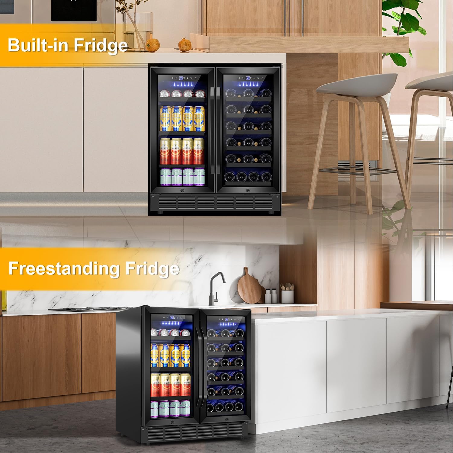 Velivi 30 Inch Wine and Beverage Refrigerator Black- Dual Zone Beverage Fridge Under Counter/Freestanding Drink and Beer Fridge Built-In Home Kitchen Bar or Office