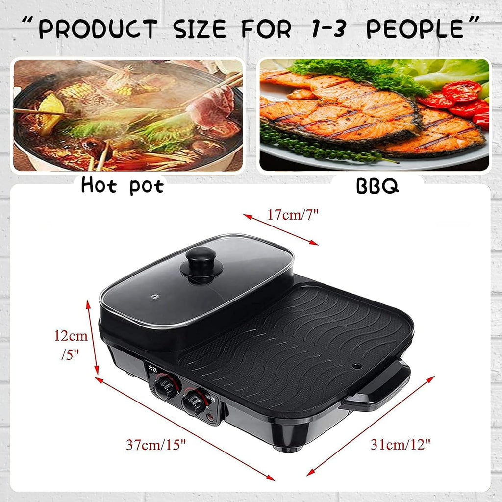 Small Household Electric Hot Pot with Grill, Soup Pot and BBQ Pan, Non-stick Coating, Easy to Clean, For 1-3 People to Enjoy, 1500 W