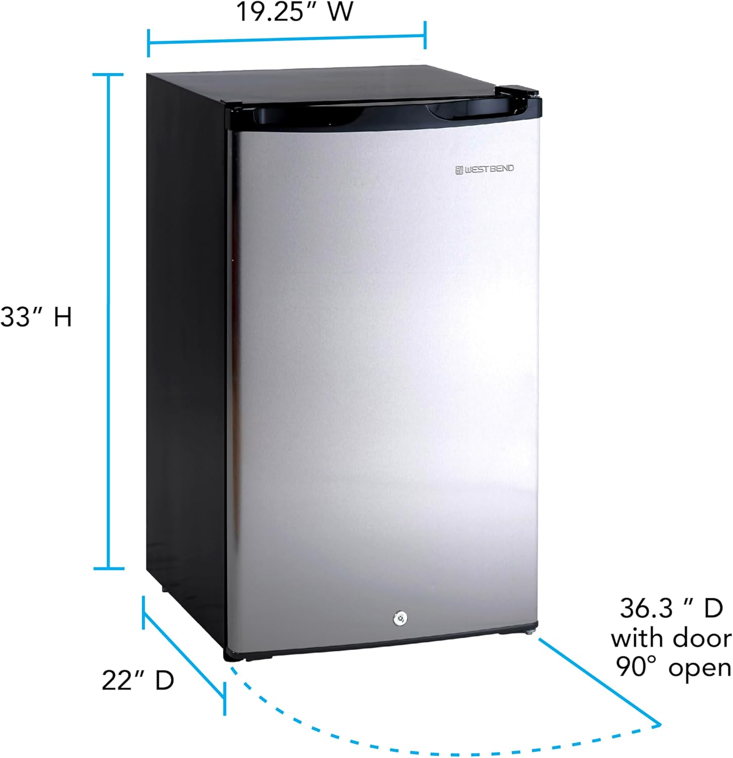 West Bend Mini Fridge Compact Refrigerator for Home Office or Dorm, Auto Defrost with Reversible Door, Energy Star Rated, 4.4-Cu.Ft., Stainless Steel