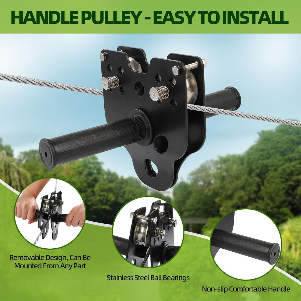 Zipline for Backyard Kids and Adults: 120FT Up to 400 lbs - Updated Removable Design Trolley,Thickened Seat,Safety Harness,Quick Tighten Zipline Kits for Outdoor