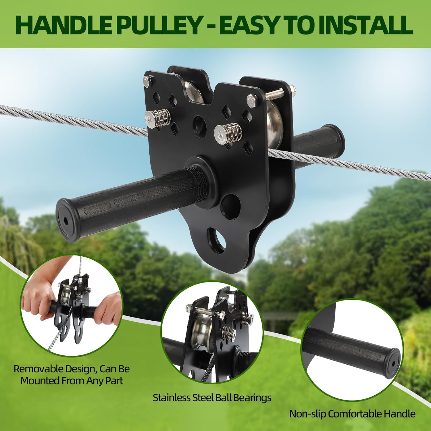 Zipline for Backyard Kids and Adults: 120FT Up to 400 lbs - Updated Removable Design Trolley,Thickened Seat,Safety Harness,Quick Tighten Zipline Kits for Outdoor