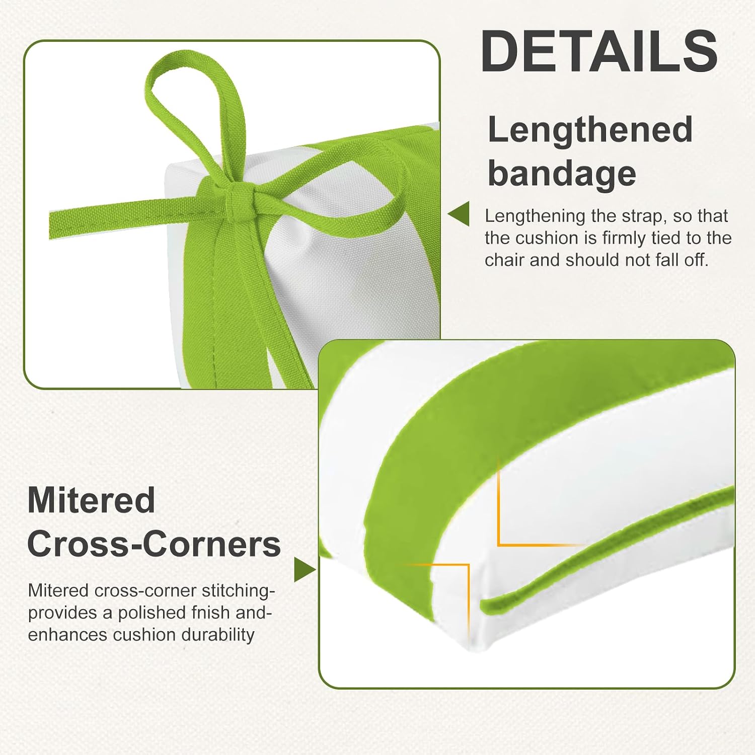 Outdoor High Back Chair Cushions 2-Pack, 44'x22'x 4' Fade-Resistant Waterproof Tufted Pads with Ties for Patio Rocking & Adirondack Chairs (Green White)