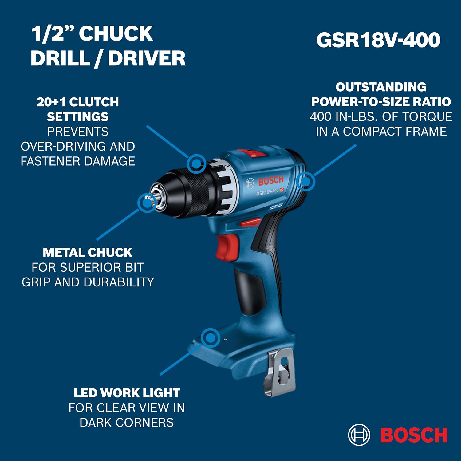 BOSCH GXL18V-27B22 Power Tool Combo Kit - 18V Brushless Compact 1/2 In. Cordless Drill Driver and 1/4 In. Hex Impact Driver (Includes: Two 2.0Ah Batteries, 18V Charger, and Carrying Tool Bag)