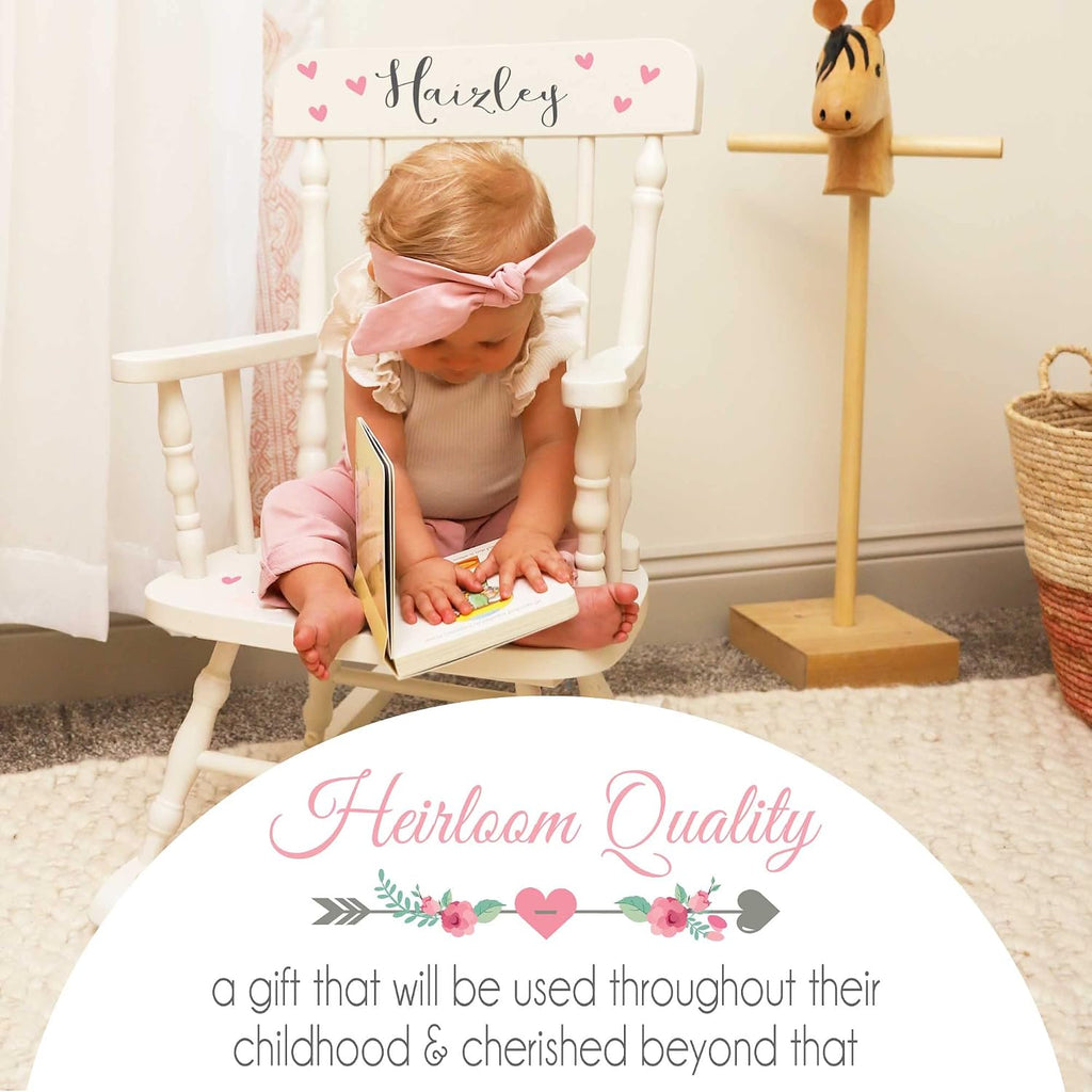 My Bambino Girl's Personalized White Wood Rocking Chair Toddler Baby Gift (Pink Princess Castle)