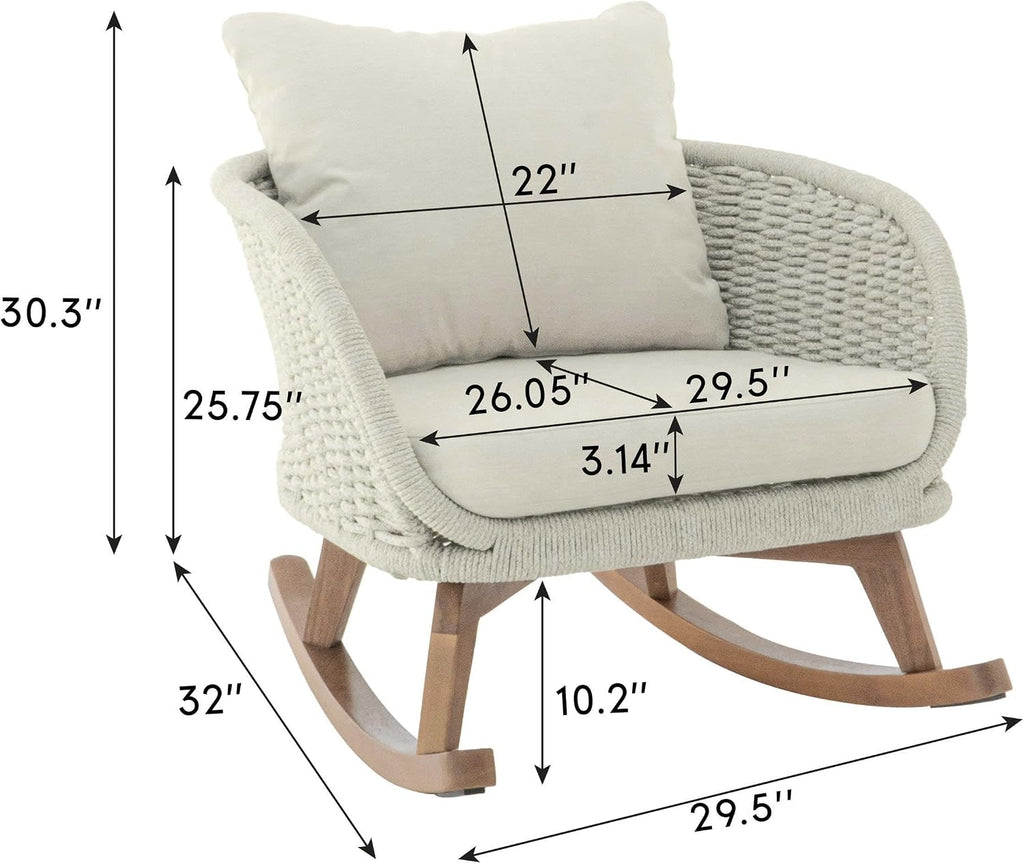 Christopher Knight Home Yusi Wooden Frame Rocking Chair Outdoor, Wicker Rocker Chair with Soft Cushions, Contemporary Patio Rockers, Rocking Accent Chair for Indoor/Outdoor, Beige + Natural