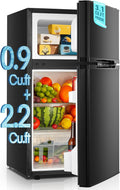 Mini Fridge with Freezer for Bedroom, 3.1 Cu.ft Double Doors Small Refrigerator with Ice Tray, Removable Shelves, Temperature Control Mini Refrigerator for Dorm and Office