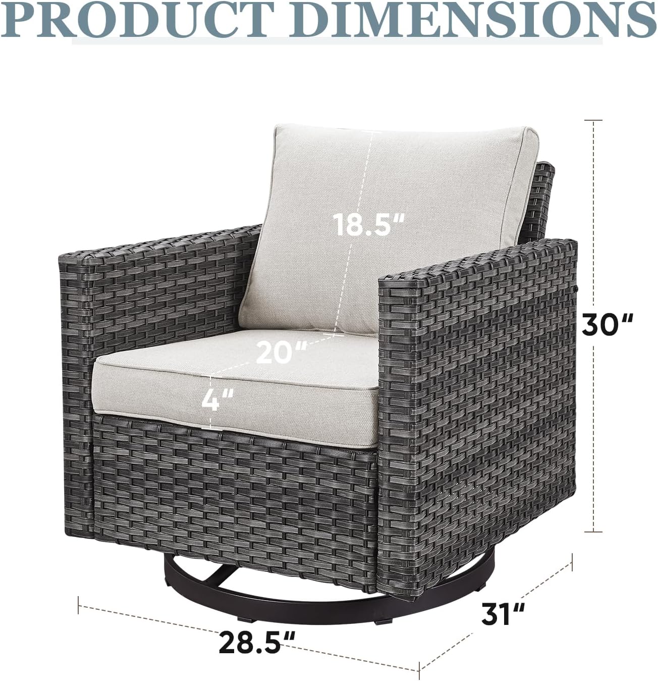 Outdoor Swivel Rocking Chairs,360 Degree Patio Swivel Glider Chair Set of 2 with High Back and Thickened Cushions for Deck Porch Garden Backyard-Grey/Beige