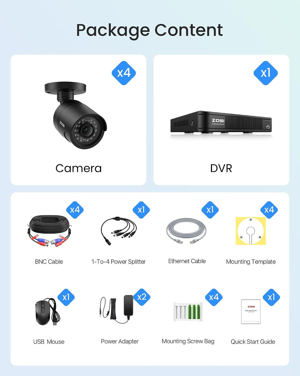 ZOSI H.265+ 3K 5MP Lite AI Home Security Camera System with Human Vehicle Detection, 8 CH CCTV DVR and 4 x 1080p Bullet Camera Outdoor Indoor, 80ft Night Vision, Remote Access, Motion Alerts (No HDD)