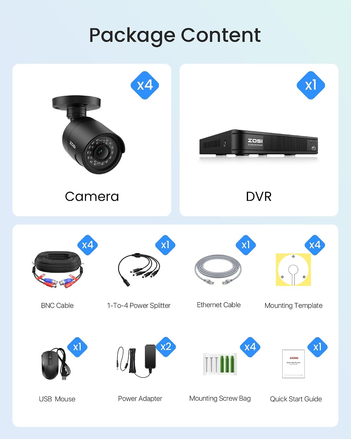 ZOSI H.265+ 3K 5MP Lite AI Home Security Camera System with Human Vehicle Detection, 8 CH CCTV DVR and 4 x 1080p Bullet Camera Outdoor Indoor, 80ft Night Vision, Remote Access, Motion Alerts (No HDD)