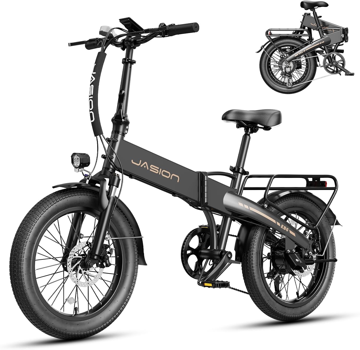 Jasion EBS Folding Electric Bike for Adults, Compact Portable 20' Fat Tire Ebike with 1200W Peak Motor, 48V Removable Battery, 25 MPH 50 Miles Aluminum Frame E-Bike Suitable for Trunk, RV, Apartment