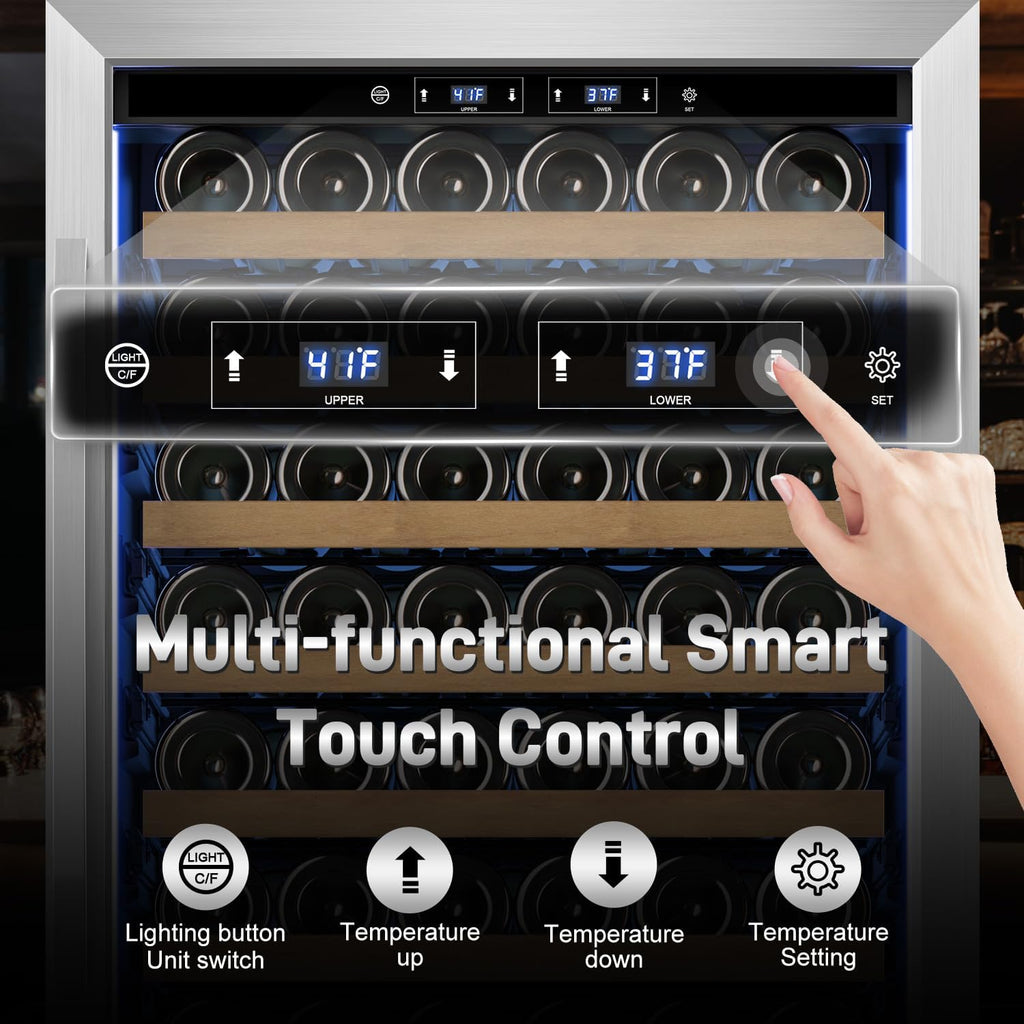 Velivi 24 Inch Wide Wine and Beverage Refrigerator, 2 IN 1 Dual Zone Wine Cooler, Built-In/Freestanding Beverage Wine Fridge with Safety Lock, Low Noise and Fast Cooling Silver