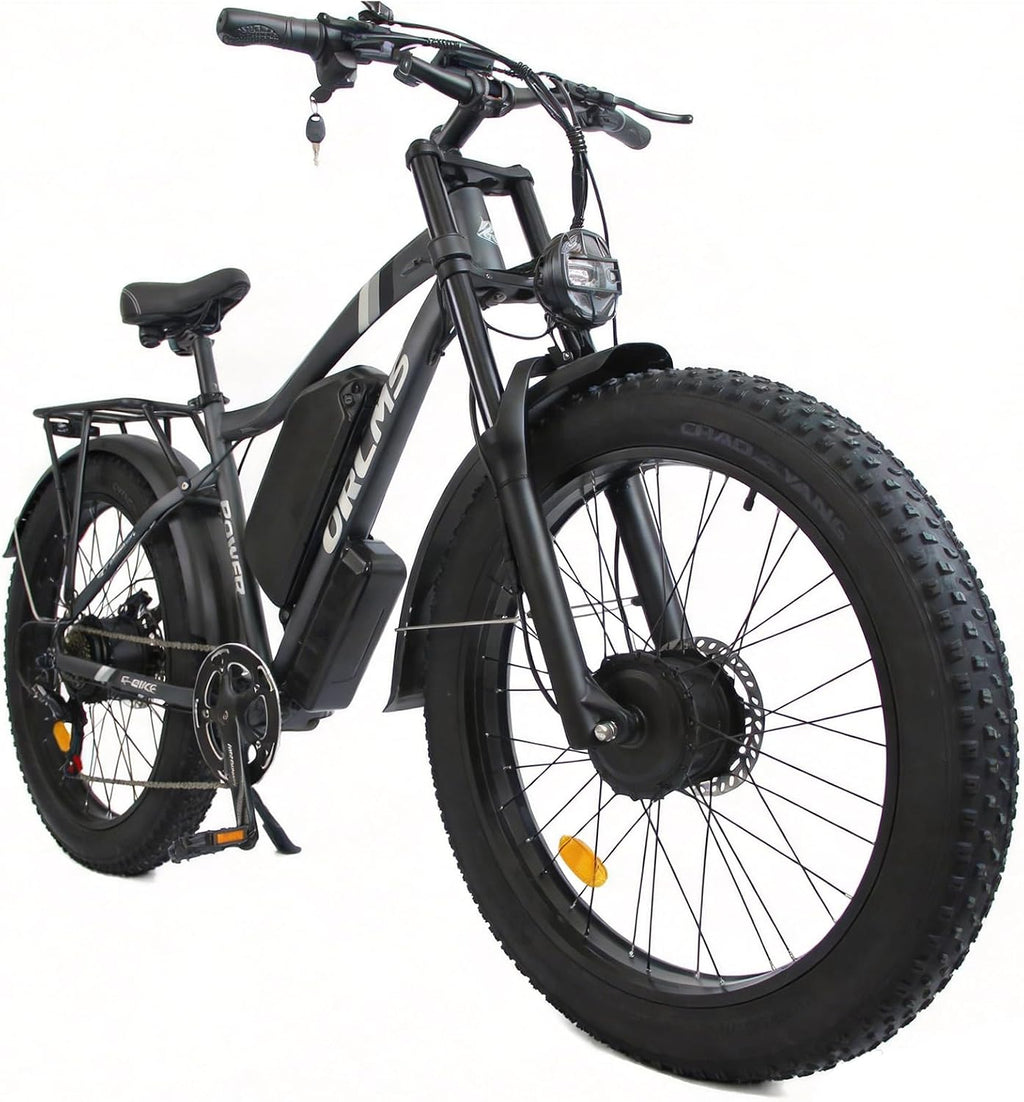 Dual Motor Electric Bike for Adults,6000W Peak,45MPH,60V&52V/25Ah Battery,26''&24'' Fat Tire,Up to 110 Miles Range,SHM 7-Speed Gear Ebike