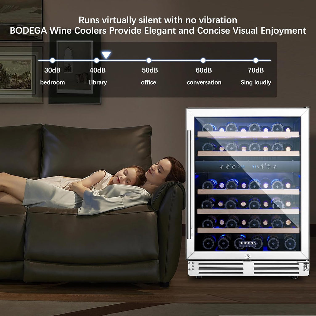 BODEGA 24 Inch Wine Cooler-46 Bottles Dual Zone Wine Fridge,41-68°F Wine Refrigerators Free standing, Built-in Compressor Mini Fridge with Adjustable Shelves for Home,kitchen, Office, Bar.