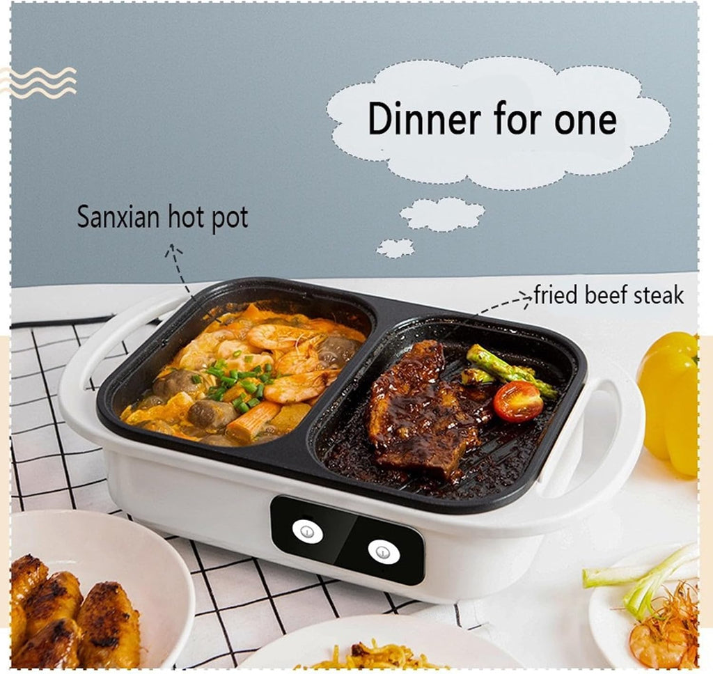 Indoor Non-Stick Electric Pot and Griddle, Barbecue Pan Hotpot With Divider, Independent Dual Temperature Control, for Korean BBQ, Steaks, Shabu Shabu and Noodles at Family Dinners