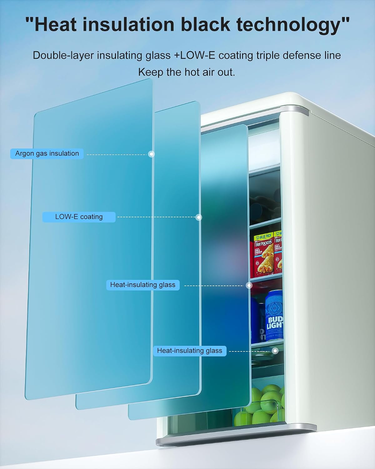 4.9 Cu.Ft Retro Beverage Cooler Double Glass Door Fridge - Holds 120 Cans,8-liter freezing space 5 Temp Settings Adjustable Shelves, Quiet 42dB - Perfect for Kitchen, Bar, Dorm Cream