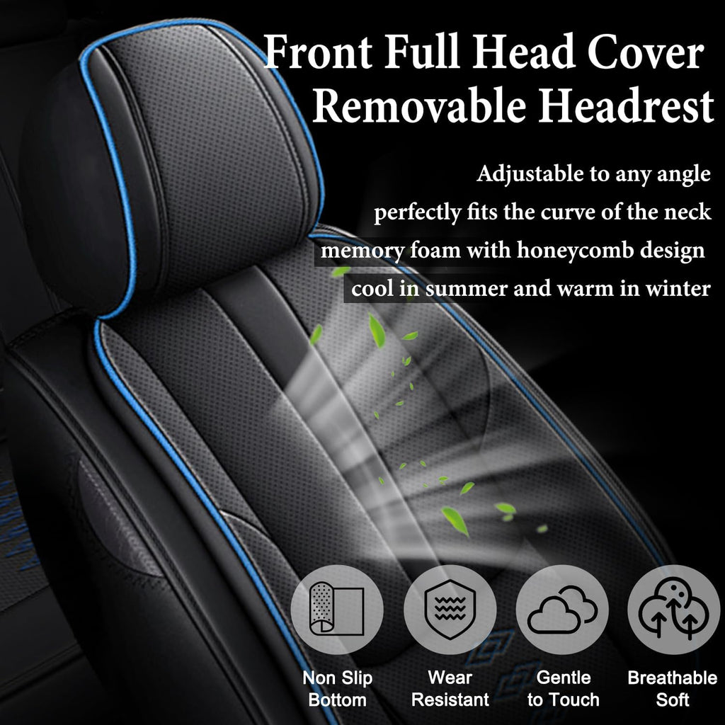 Car Seat Covers 2 Seats Fit for Jeep Wrangler Unlimited 4xe 2021 2022,Waterproof Leather Seat Covers,Airbag Compatible,Car Seat Protectors Interior Sets(2PCS with Pillows,Black&Blue)
