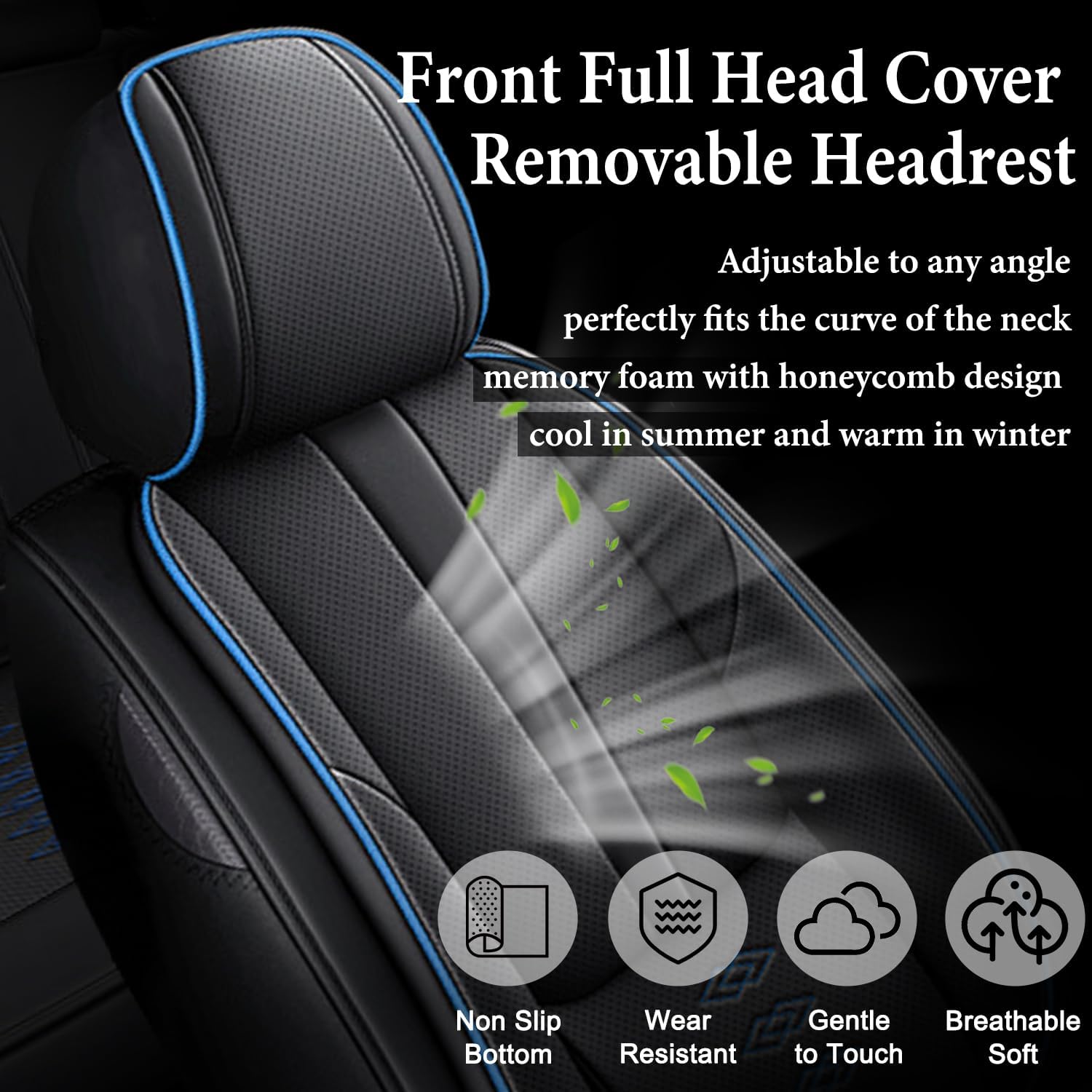 Car Seat Covers 2 Seats Fit for Jeep Wrangler Unlimited 4xe 2021 2022,Waterproof Leather Seat Covers,Airbag Compatible,Car Seat Protectors Interior Sets(2PCS with Pillows,Black&Blue)