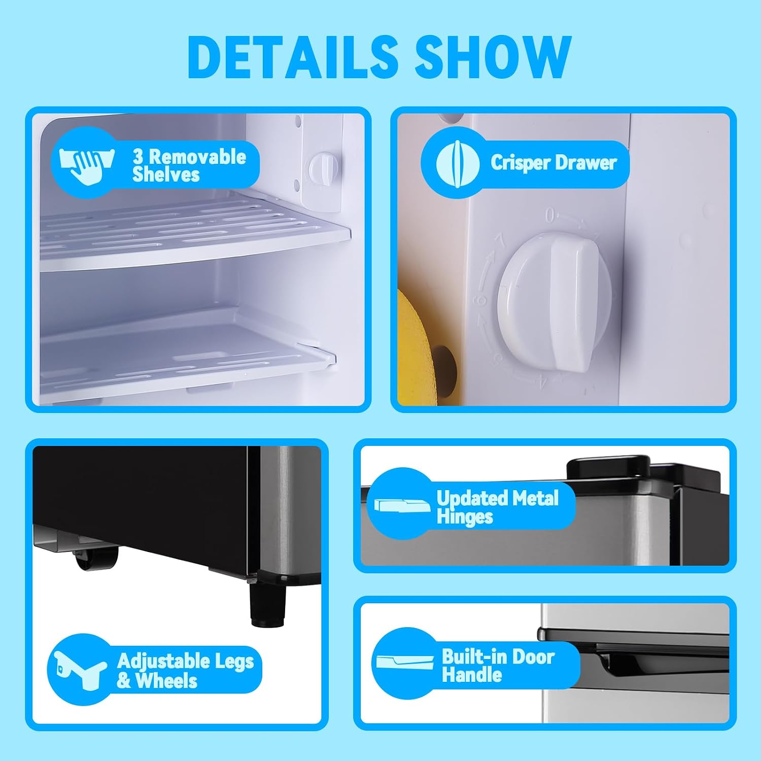 Mini Fridge with Freezer 2.4 Cu.ft Mini Refrigerator Double Doors Dorm Fridge Compact 7 Modes Temp Suit for Apartment Bedroom Office Silver