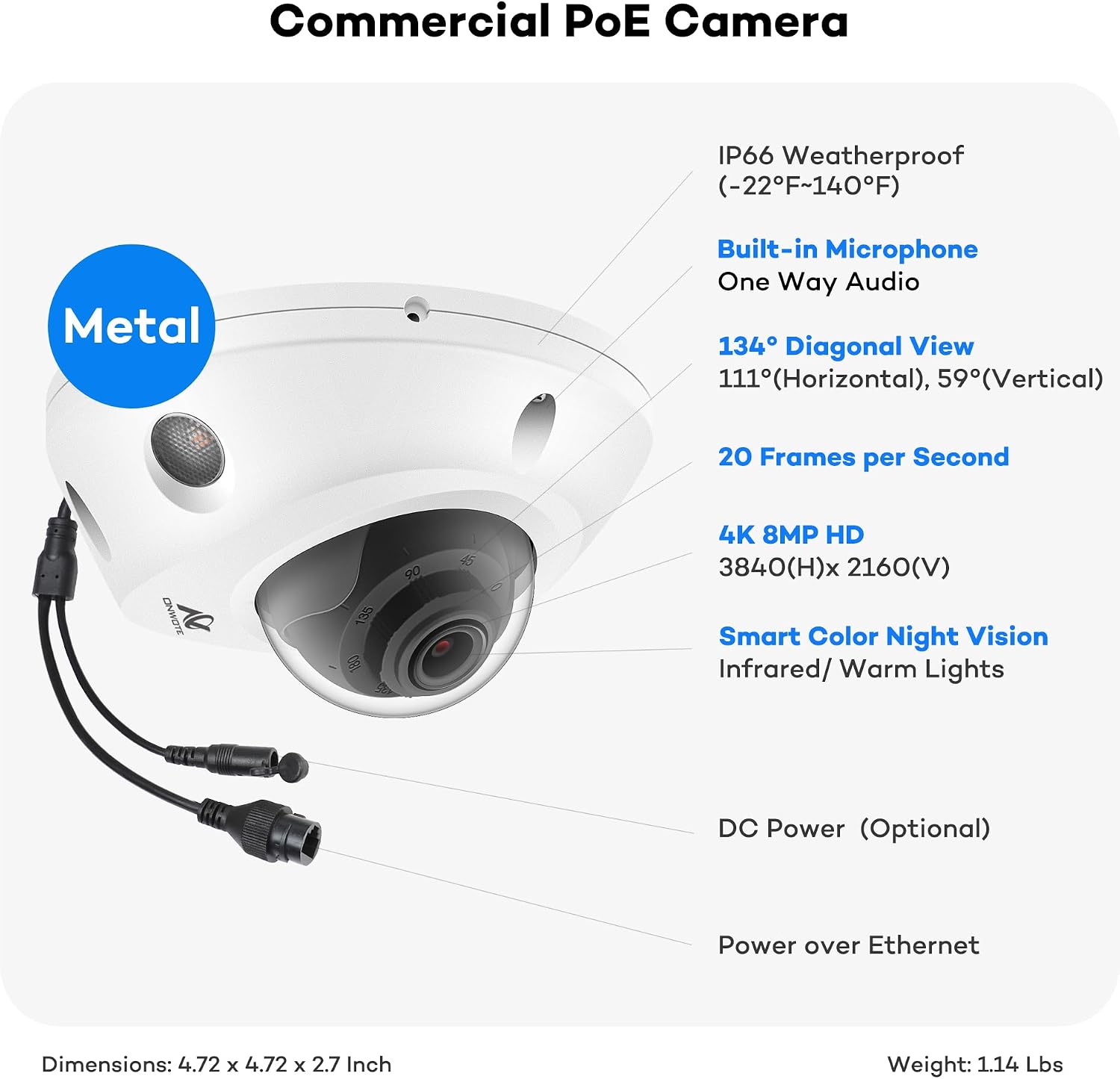 ONWOTE 12MP NVR 16 Channel Security Camera System, 8X 4K 8MP Vandal Proof Audio PoE IP Cameras, Smart Color Night, 16CH Commercial NVR 4TB, 8X Cables (Total 480ft), Wired Outdoor CCTV for Businesses