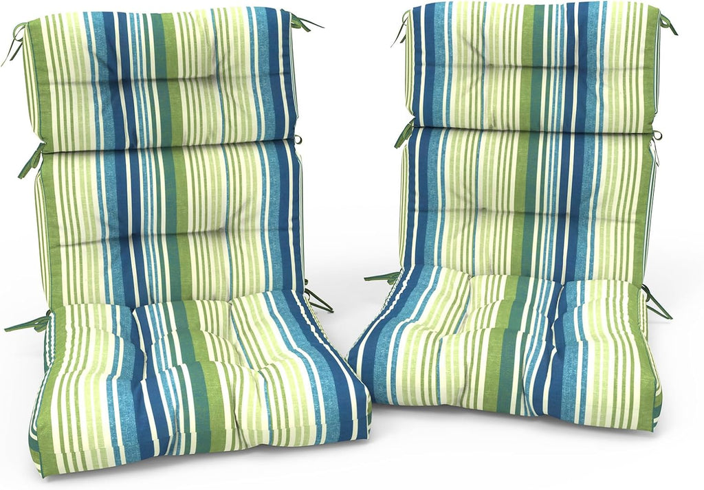 Outdoor High Back Patio Chair Cushions, Tufted Rocking Chairs Cushions, Adirondack Cushions for Garden Porch Home Office Chair Use, 44' x 22' x 4', 2 Pack,Stripe Blue Green