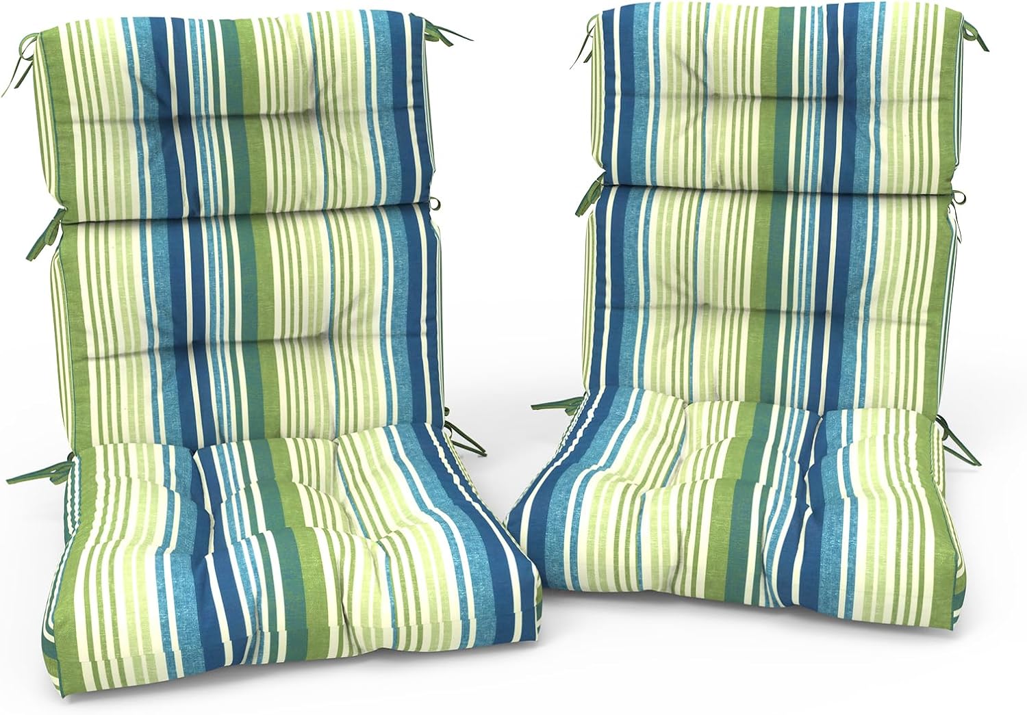 Outdoor High Back Patio Chair Cushions, Tufted Rocking Chairs Cushions, Adirondack Cushions for Garden Porch Home Office Chair Use, 44' x 22' x 4', 2 Pack,Stripe Blue Green