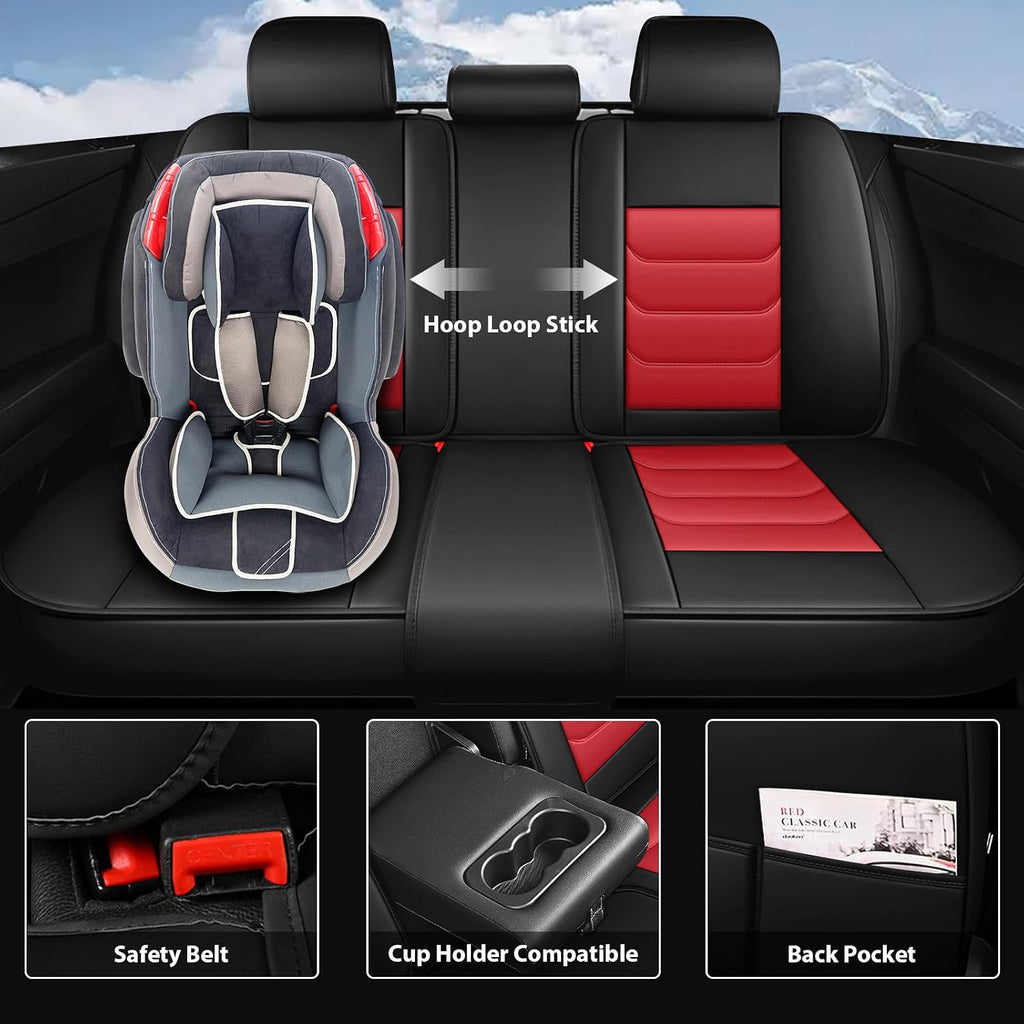 Fit for Chevrolet Tahoe 2009-2025 Custom Seat Covers, PU Leather Car Seat Covers, Full Coverage Protection, Thick Cushioning Seat Protectors(Luxury Full Set/Black Red)