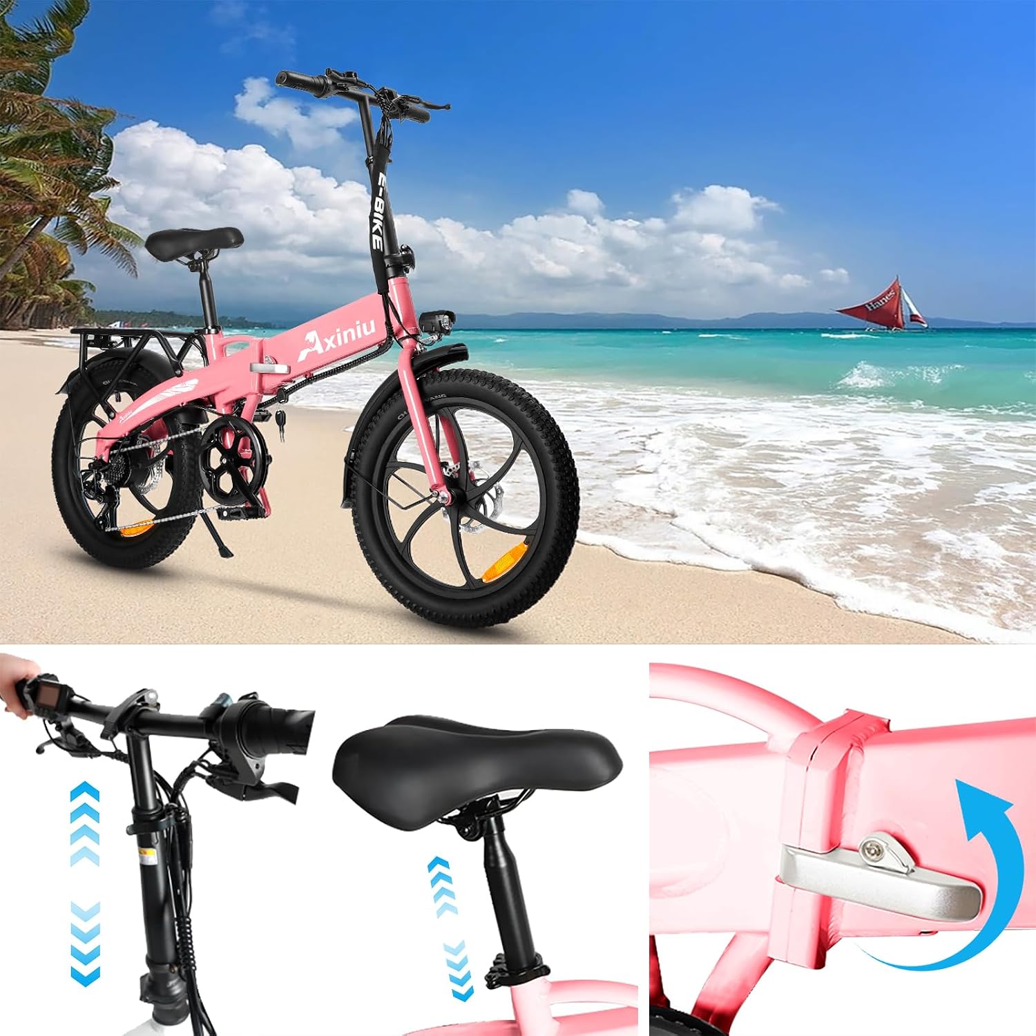 Axiniu 20' Folding Electric Bike丨850W Electric Bikes for Adults丨48V 13Ah Portable Battery丨48.5Lbs Lightweight Folding E-Bike丨60 Miles Range丨25mph Speed - Class 2 Fat TIre Ebike