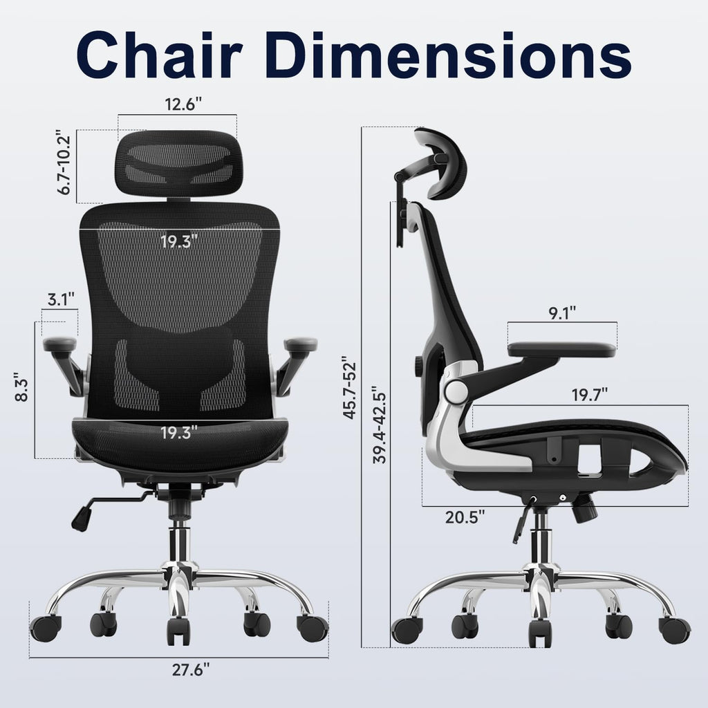 marrap Ergonomic Office Chair, Mesh Seat Cushion with 3D Armrests and 3D Headrest, Adjustable Lumbar Support with 90-120° Rocking Function for Home Office, Black
