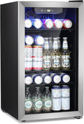 Antarctic Star Beverage Refrigerator Cooler -120 Can Mini Fridge Glass Door for Soda Beer or Wine Constant Glass Door Small Drink Dispenser Clear Front Door for Home, Office Bar 3.2cu.ft
