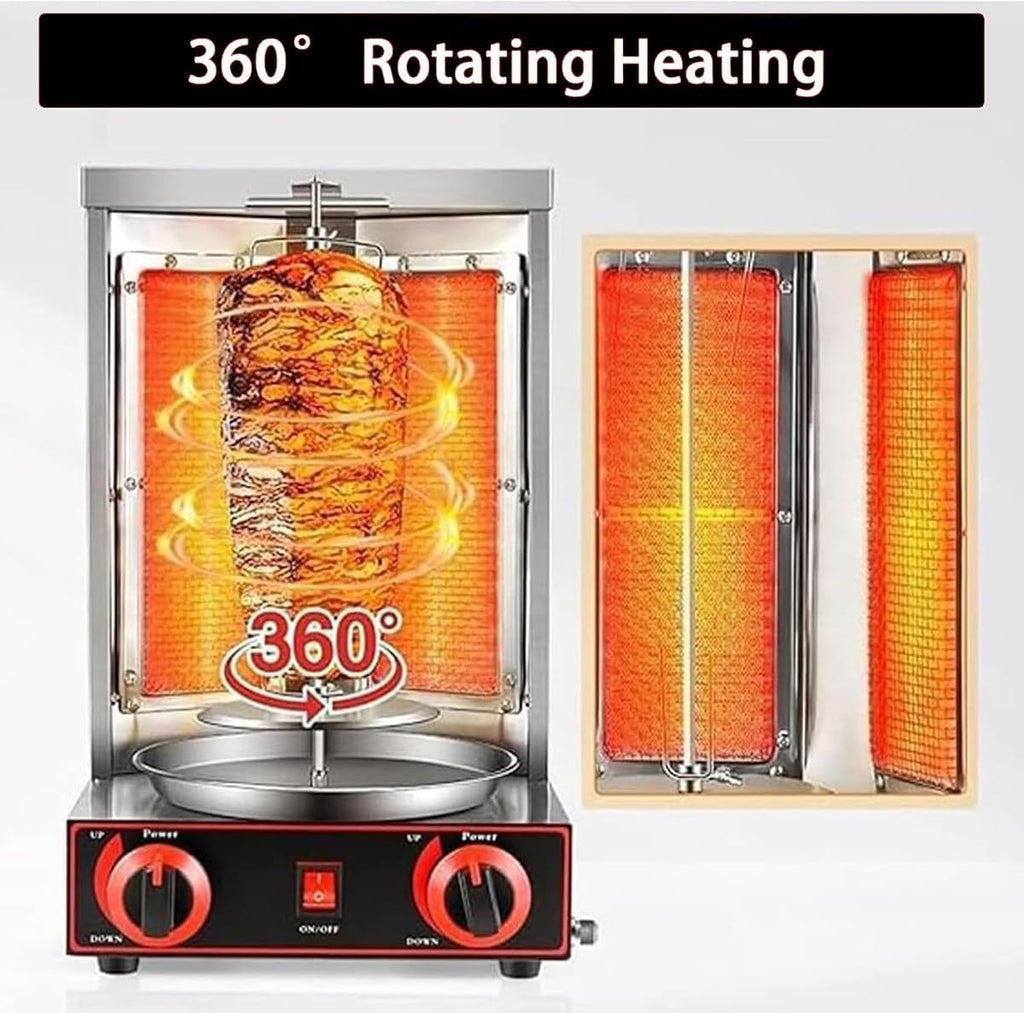 Vertical BBQ Machine Commercial, 360° Rotating Gas Kebab Grill Machine, Adjustable Temperature, Easy to Clean, for Grilling Meat