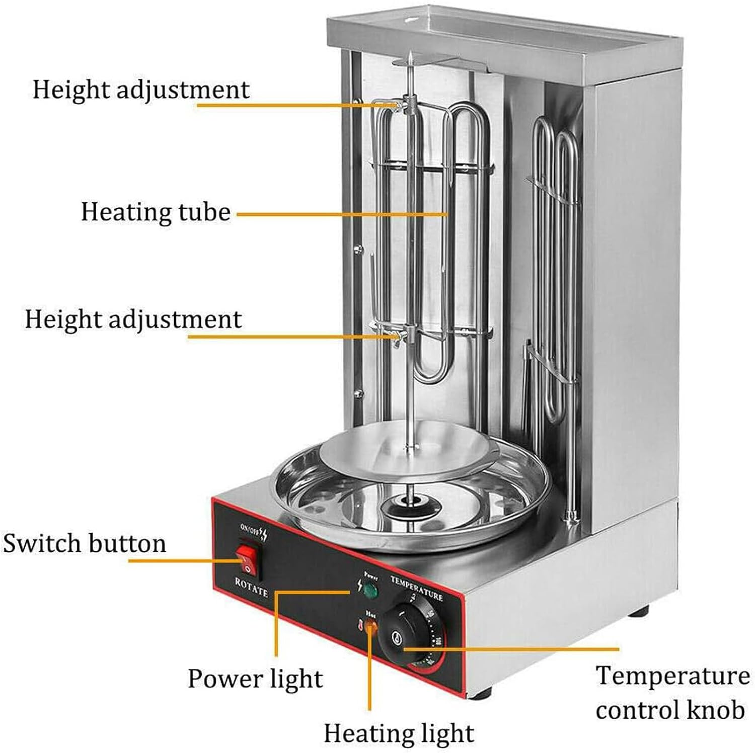 Electric Grill Electric Kebab Machine Electric Kebab Grill Gyro Machine 2 Heating Tubes Electric Kebab Grill Table Grill BBQ Döner Automatic Rotating Grill Machine 50-300℃