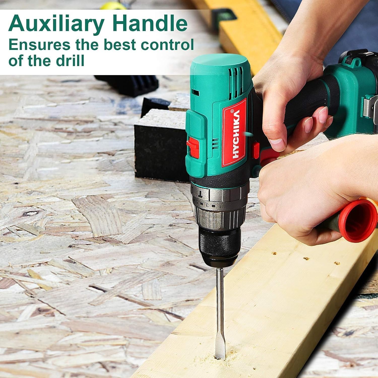 2 Sets of 18V Cordless Hammer Drill Driver, 400 In-lbs Torque Power Drill with Auxiliary Handle, 1/2' Metal Chuck, 2.0Ah Battery, 1H Fast Charger, 21+3 Clutch, LED Light for Drilling Wood Metal Wall