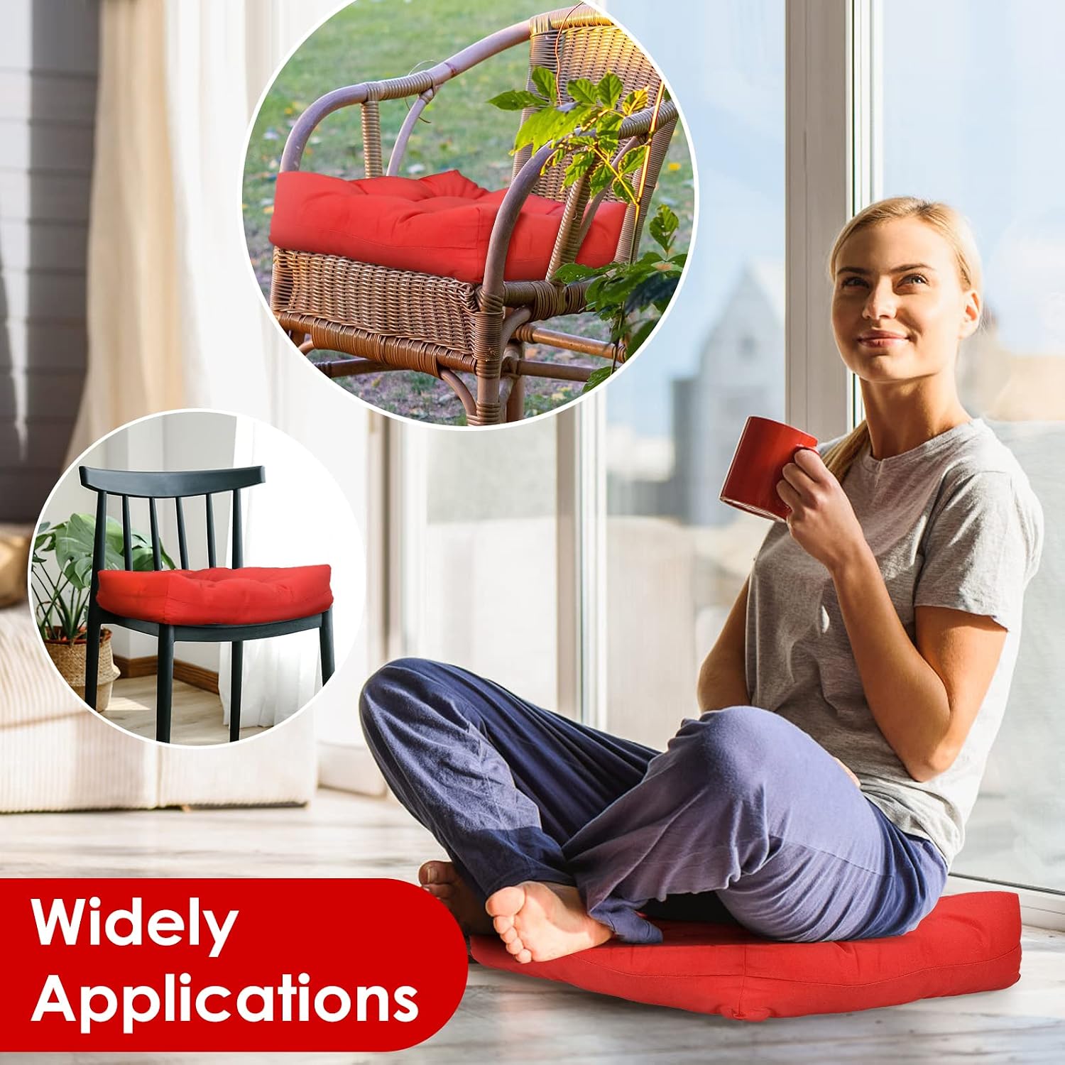 Giantex Set of 4 Tufted Patio Cushions, 4' Outdoor Seat Cushions, Waterproof & High Elasticity for Comfortable Sitting Experience, Square Chair Cushions for Indoor Outdoor Use, Red