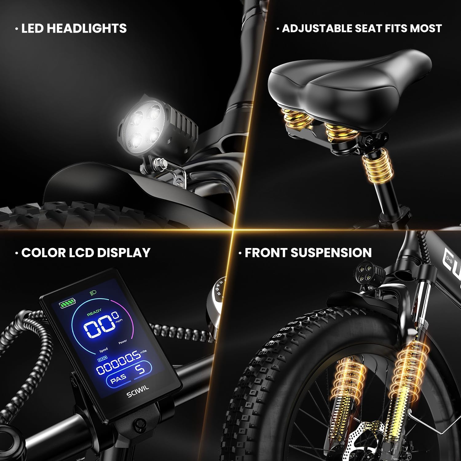 Auloor Folding Electric Bike for Adults,1000W Motor(1000W Peak),30MPH, 80Mile,48V 20AH Battery,20' Fat Tire Foldable Electric Bicycle,Commuter Beach Snow E-Bikes,7-Speed