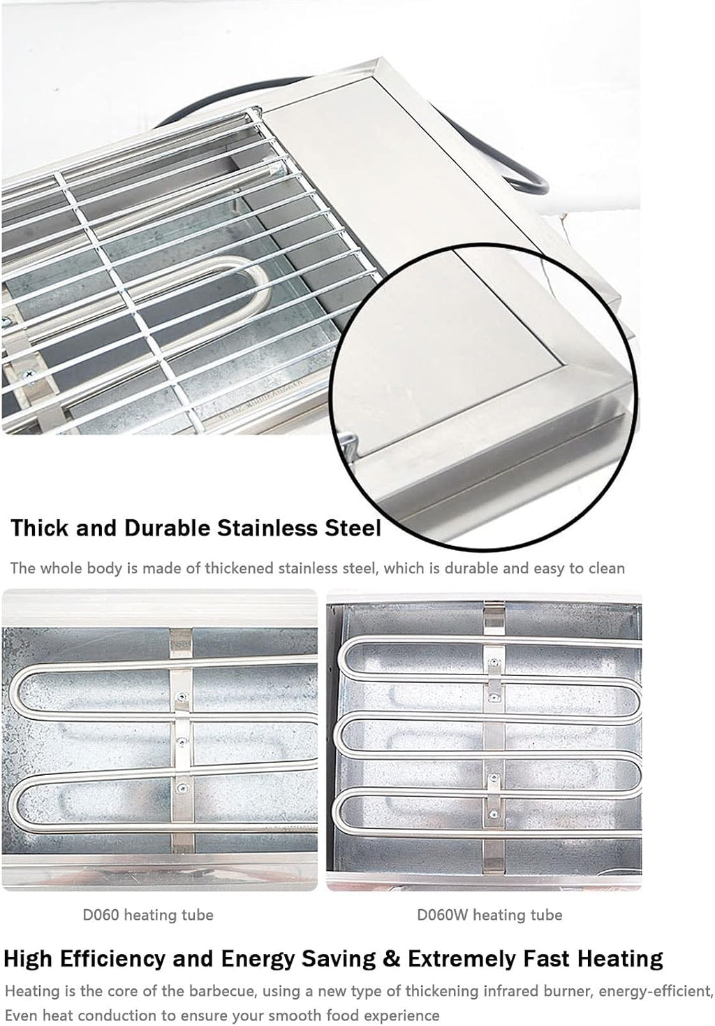 Smokeless Electric Grill, 3000W Healthy Grill, Adjustable Temperature, Drip Tray, Chrome Grill and Stainless Steel Heating Element (Jpx D060)