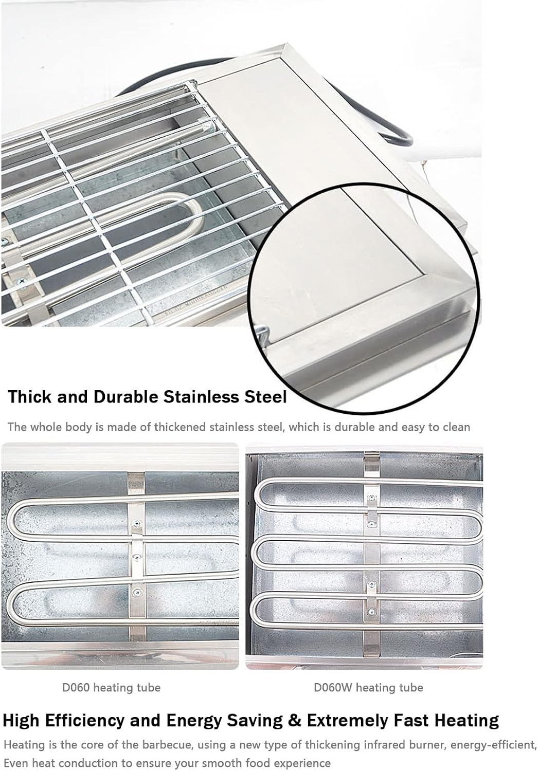 Smokeless Electric Grill, 3000W Healthy Grill, Adjustable Temperature, Drip Tray, Chrome Grill and Stainless Steel Heating Element (Jpx D060)