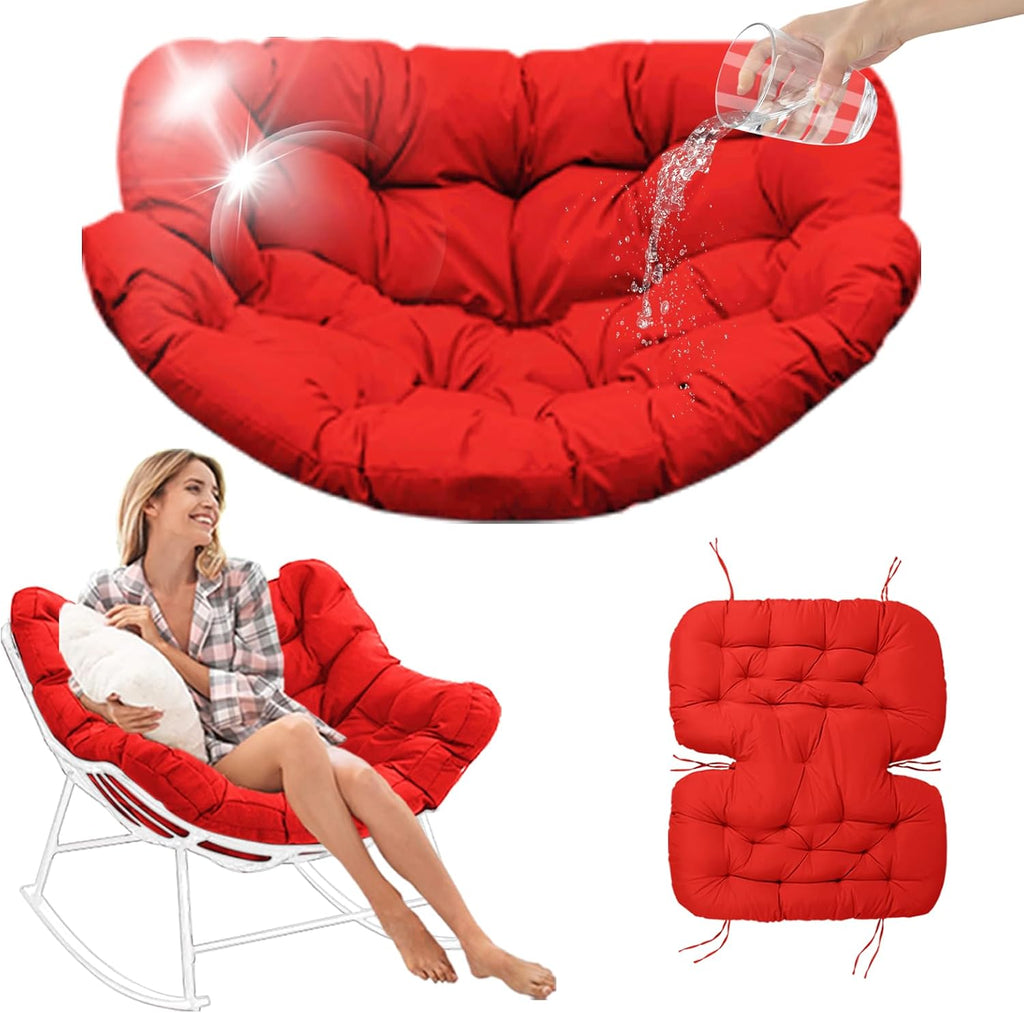 Outdoor Rocking Chair Cushions Replacement, 6''Thick Waterproof & Fade Resistant Papasan Chair Cushion with 6 Straps,Tufted Egg Chair Cushion for Indoor & Outdoor (Red)