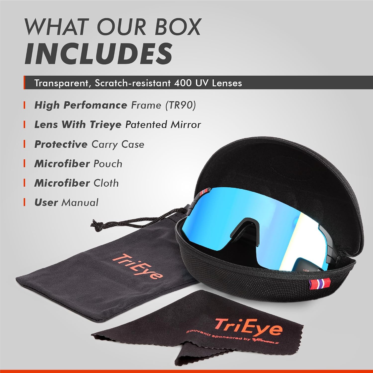 TriEye Cycling Glasses with Rear-view Mirror - Sports Sunglasses for Men & Women - UV-400 Protection