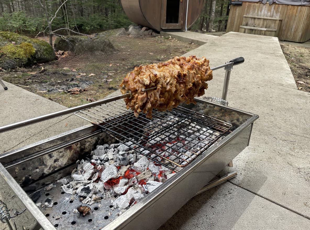 Portable Electric Rotisserie Grill – Stainless Steel BBQ Spit Roaster, Adjustable Height & Speed, Outdoor Cooking for Camping, Tailgating, Patio – 35' Cooking Area