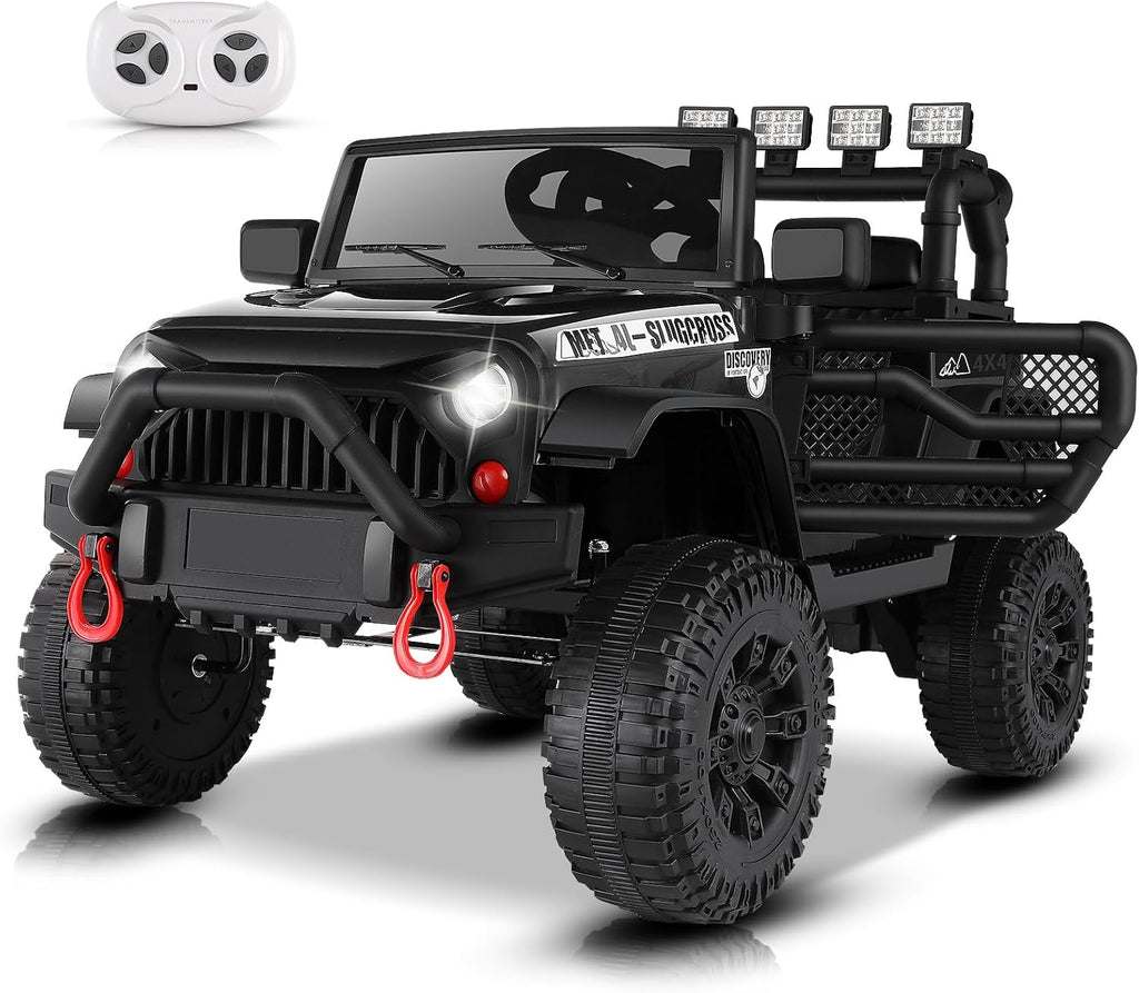 Hikole 12V Electric Car for Kids to Drive, Battery Kids' Electric Vehicles, Powered Truck Wheels with Remote, Bluetooth Music Dual Steering Shock Led Lights Safety Belt for Boy Girl 1 Seater