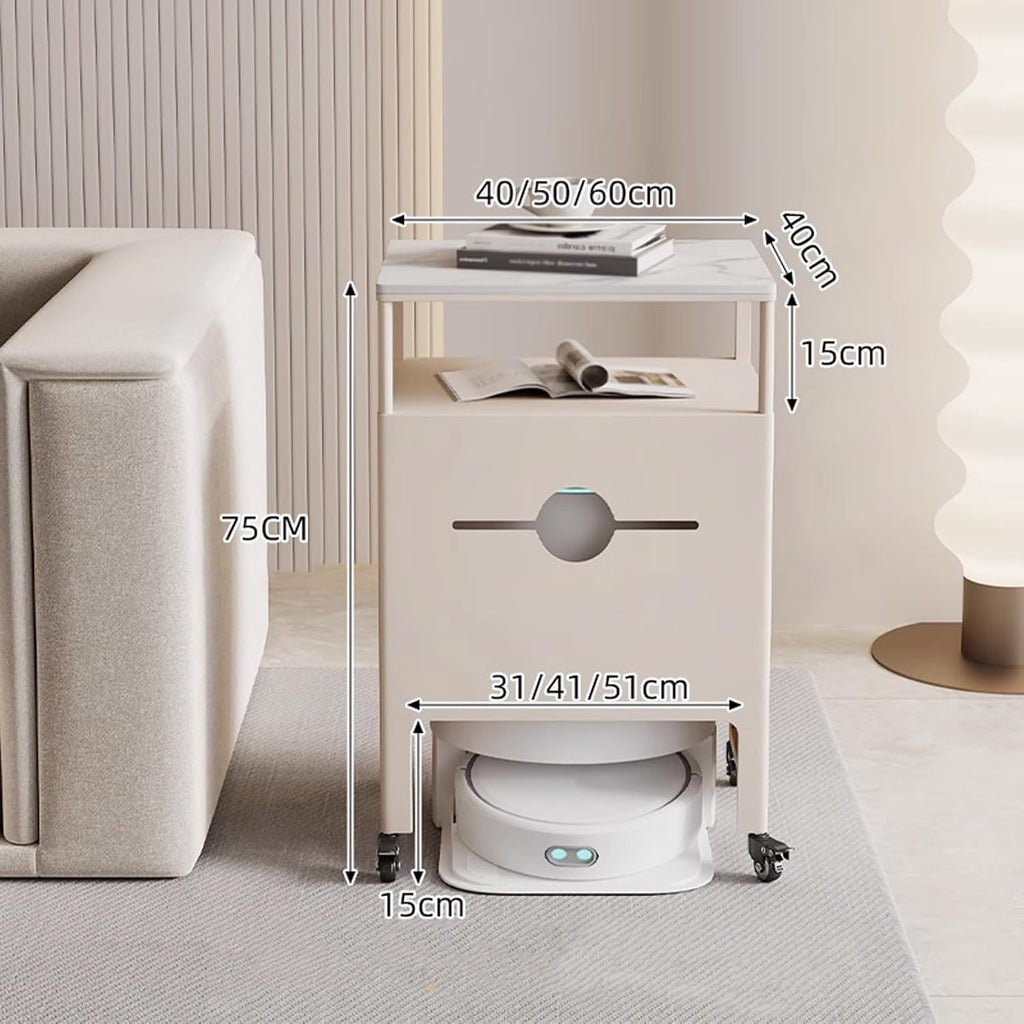 Tall Office Storage Cabinet for Robot Vacuum and Mop Self Emptying, Couch Side Table with Storage on Wheels, End Table for Robot Vacuum's Nest House(40 * 40 * 75cm)
