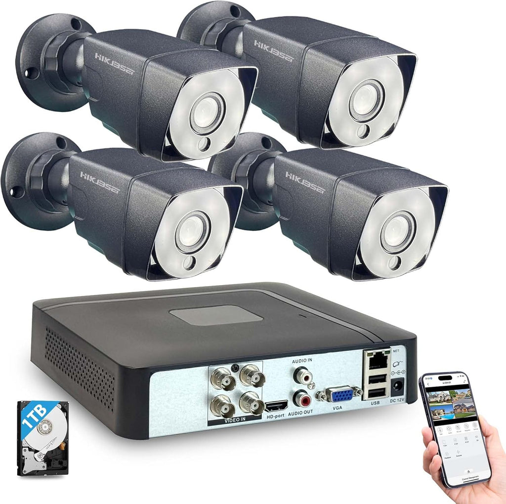 Home Security Camera System Indoor Outdoor, AI Human/Vehicle Detection,Night Vision,Remote Access, 4pcs 1080P 1920TVL Weatherproof CCTV Surveillance Cameras,H.265+ 4CH DVR 1TB HDD